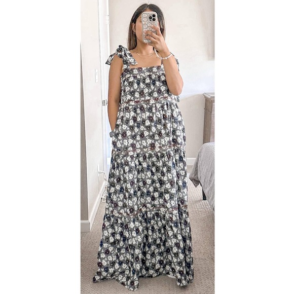 WARM Big Love Maxi Dress Black Multicolor Floral Tiered In Plumeria Print - Picture 12 of 12
